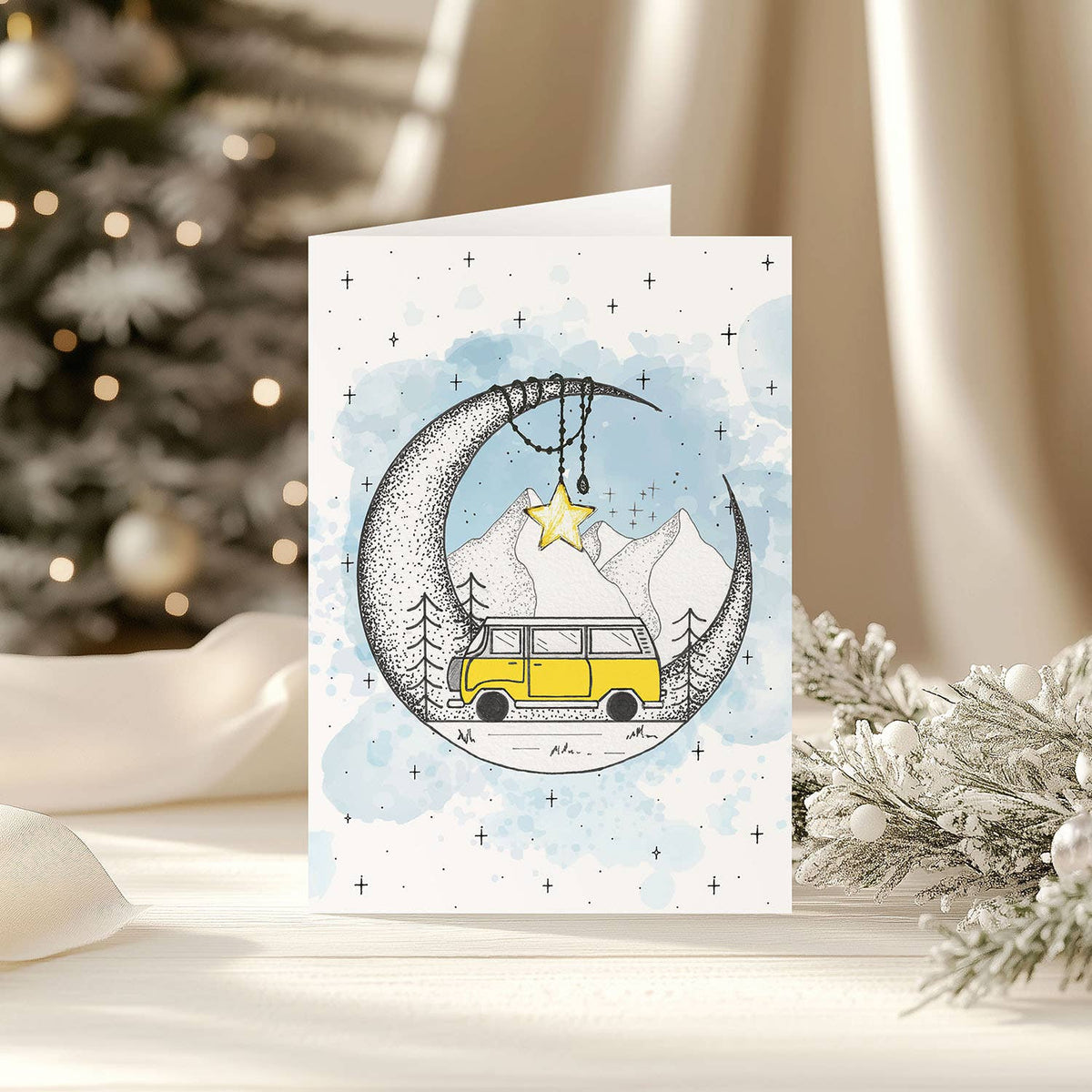 Vintage Camper Van Christmas Greeting Card Winter Adventure - image 4