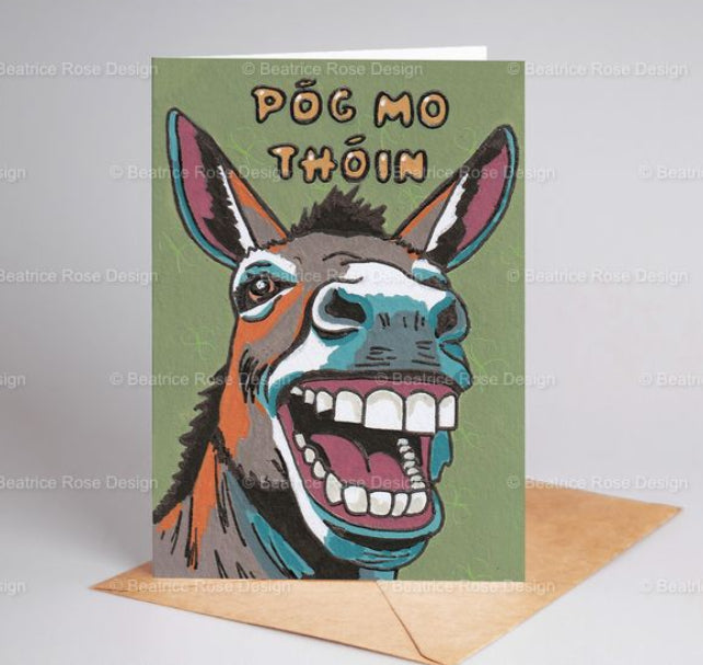 "Póg Mo Thóin" Irish Donkey Illustration A6 Blank Greeting Card
