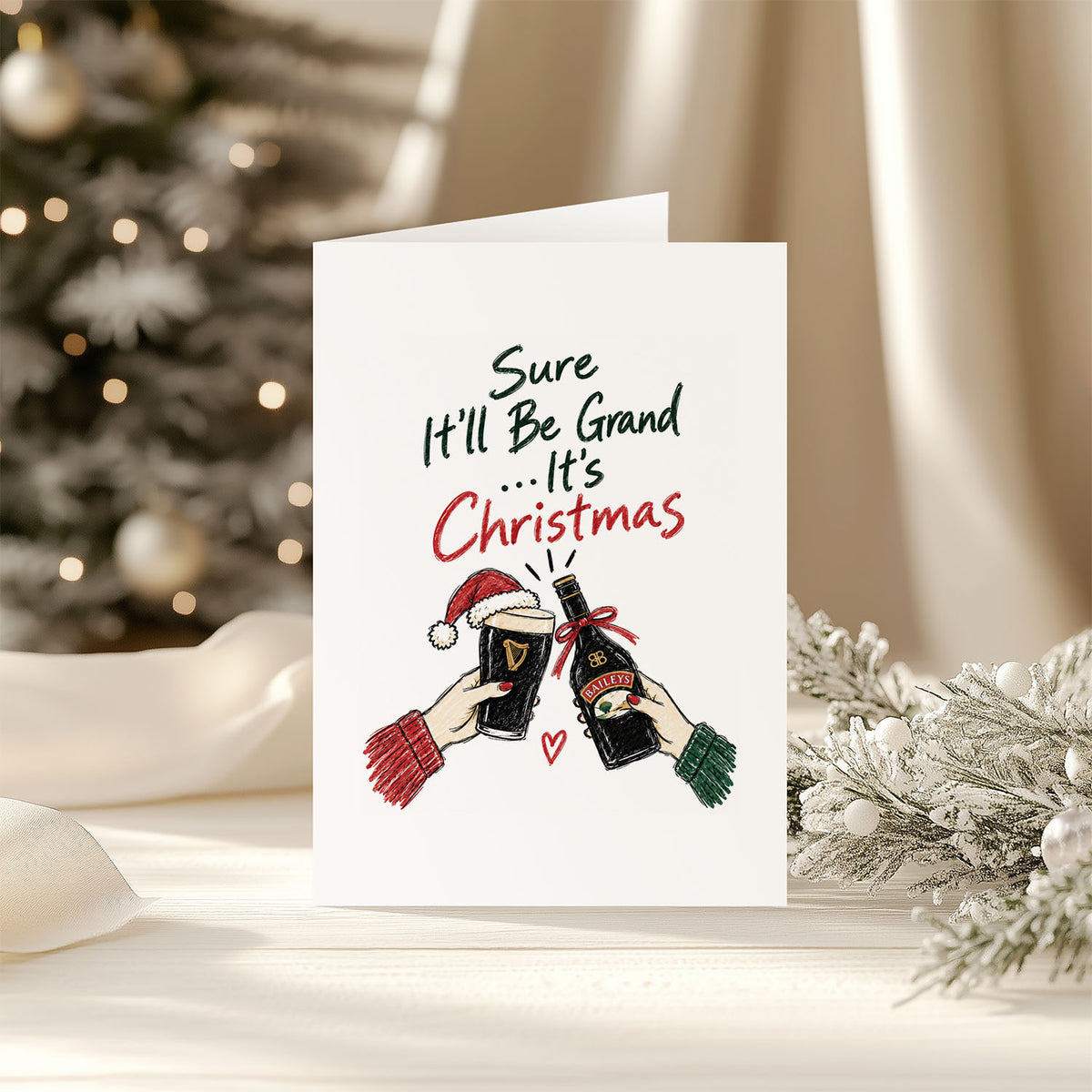 Irish Food Christmas Greeting Card - Funny Irish Christmas - Baby Guinness Baileys Christmas Card