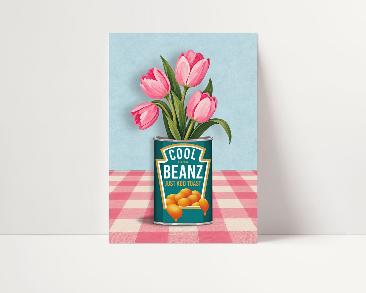 Cool Beans and Tulip Vase A4 Original Art Print