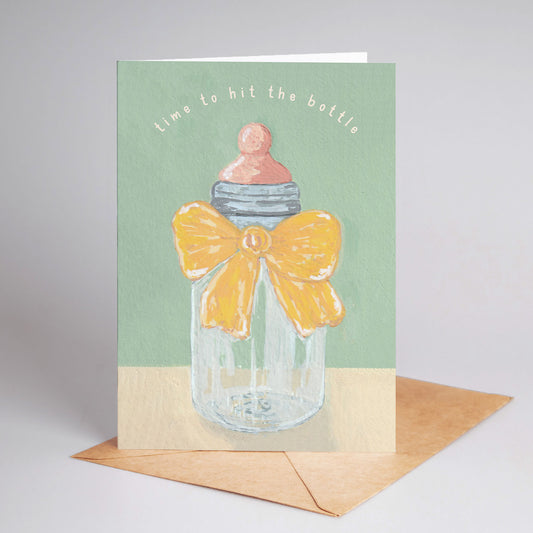 "Time To Hit The Bottle" Funny New Baby Greeting Card | Illustrated Irish Card