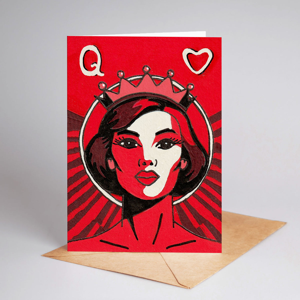 Queen Of Hearts Red Illustrated A6 Blank Greeting Card