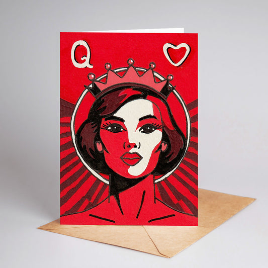 Queen Of Hearts Illustrated Greeting Card | Red Art Irish Card