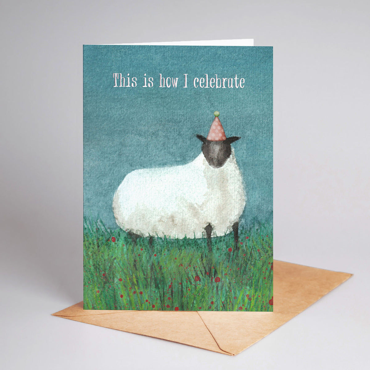 "This Is How I Celebrate" Illustrated Sheep A6 Blank Greeting Card