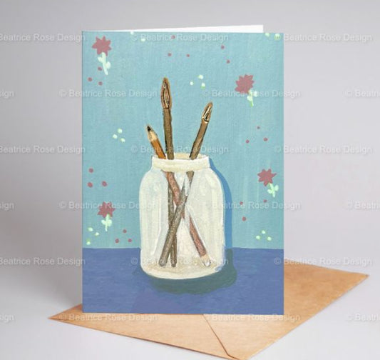 Paintbrush Jar A6 Blank Greeting Card