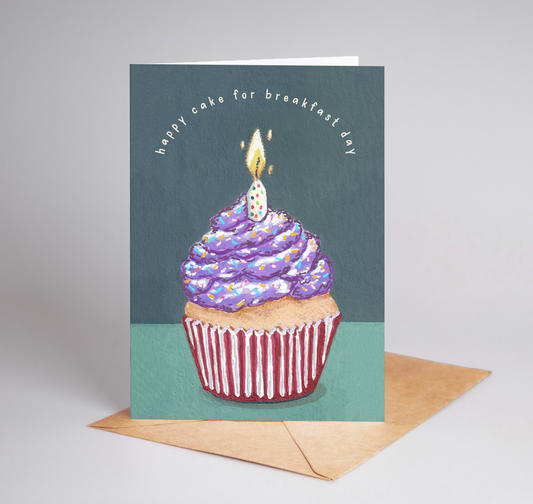 Happy Cake For Breakfast Day Birthday Cupcake A6 Blank Greeting Card