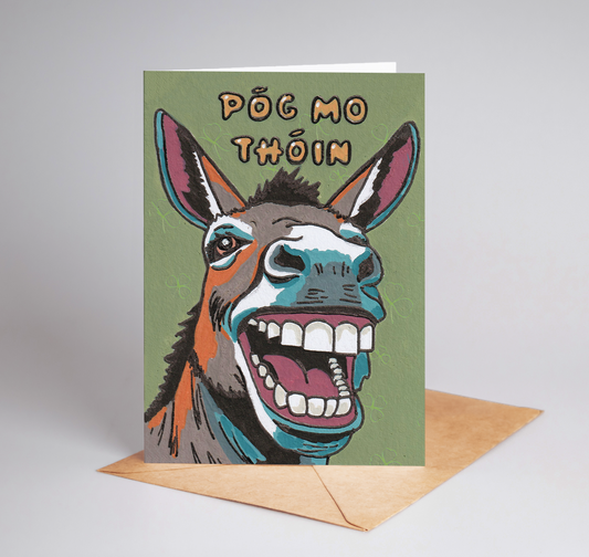 "Póg Mo Thóin" Irish Donkey Illustration A6 Blank Greeting Card