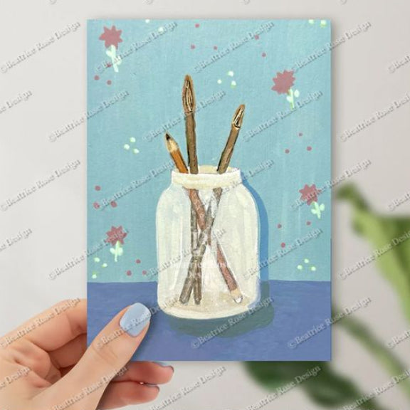Paintbrush Jar Impressionist Style Illustration Original Art Print