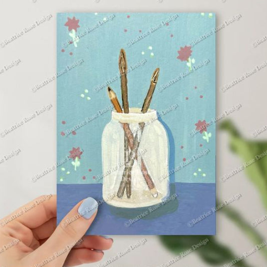 Paintbrush Jar Impressionist Style Illustration Original Art Print