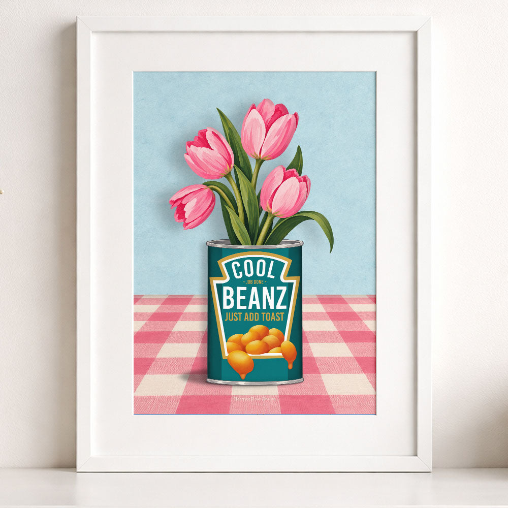 Cool Beans and Tulip Vase A4 Original Art Print
