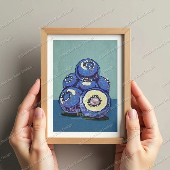 Blueberry Stack Impressionist Style Illustration Original Art Print