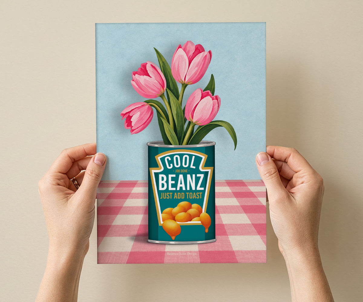 Cool Beans Floral Tulip Vase A4 Original Art Print