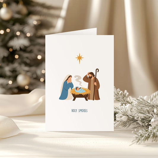 "Holy Smokes" Baby Jesus Funny Irish Christmas Greeting Card