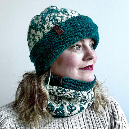 Hat and Snood Set in Jade Lapwing