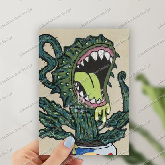"Winging It" Little Crop Of Horrors Carnivorous Plant Original Art Print