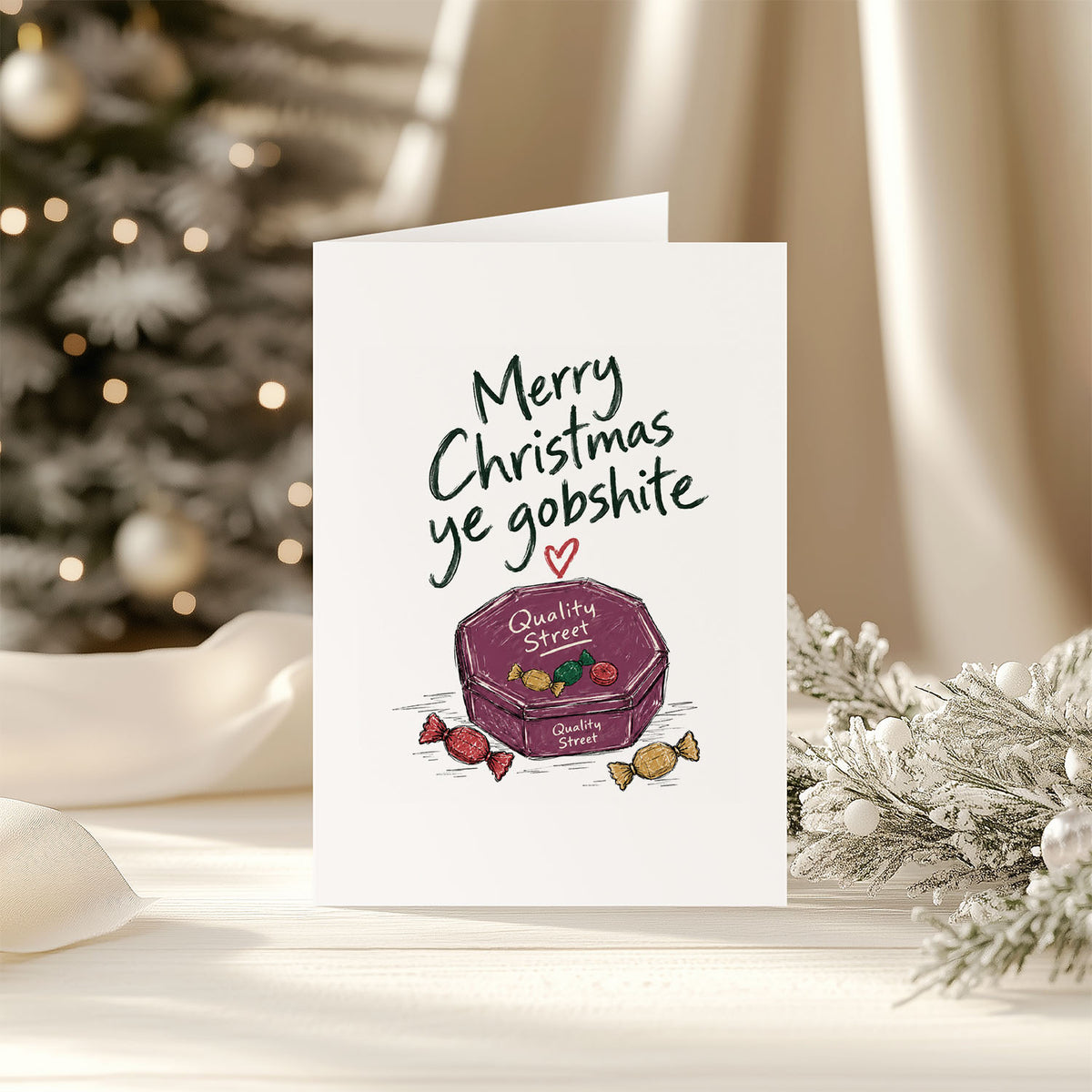 Irish Food Christmas Greeting Card - Funny Irish Christmas - Quality Street Christmas Card