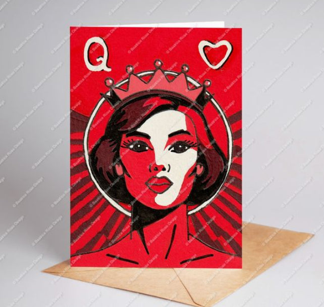 Queen Of Hearts Red Illustrated A6 Blank Greeting Card