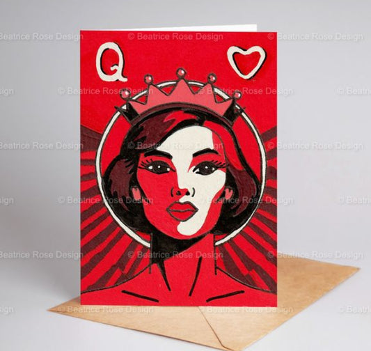 Queen Of Hearts Red Illustrated A6 Blank Greeting Card