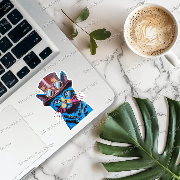 Steampunk Cat Vinyl Sticker
