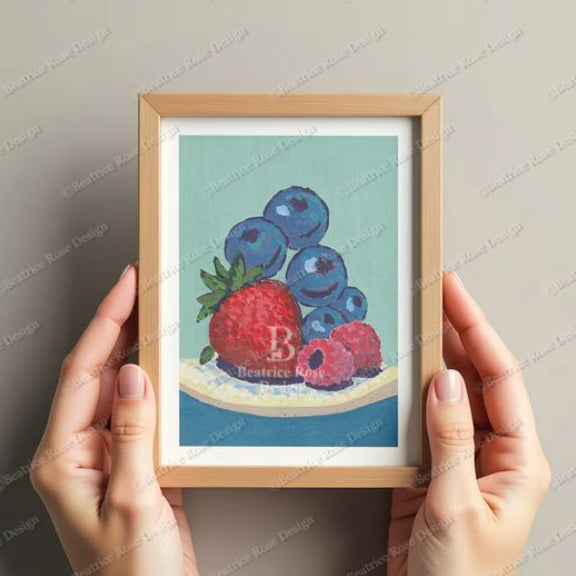 Strawberry Fruit Stack Impressionist Style Illustration Original Art Print