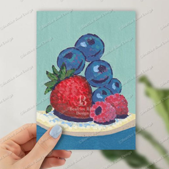 Strawberry Fruit Stack Impressionist Style Illustration Original Art Print