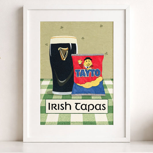 Irish Tapas Guinness and Tayto Crisps A4 Original Art Print