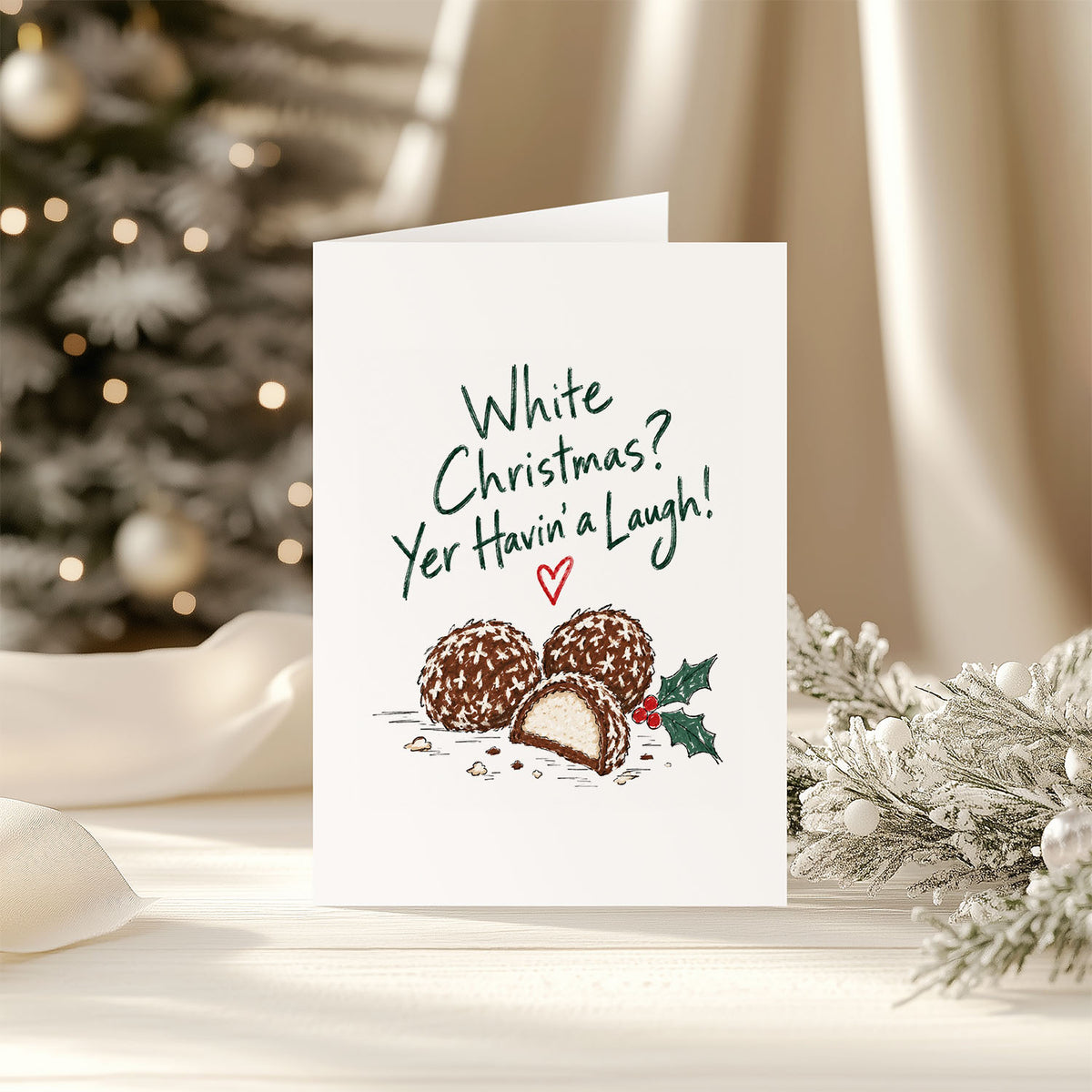 Irish Food Christmas Greeting Card - Funny Irish Christmas - White Christmas Chocolate Snowballs